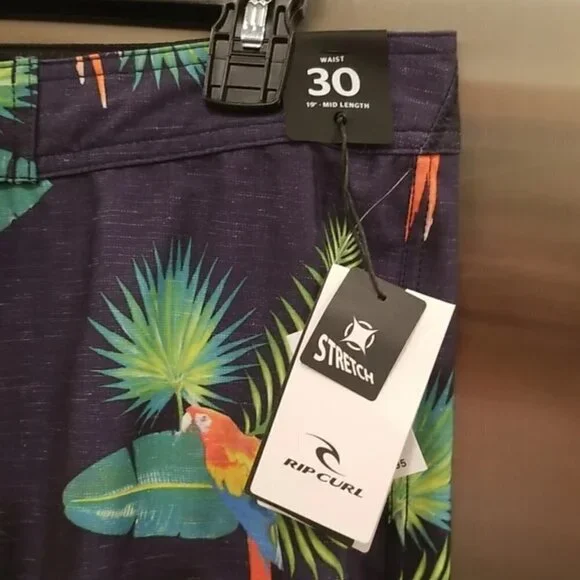 RIP CURL Mirage Subtropic Swim Trunks ~ Swim Shorts Tropical Parrot Print 30 NWT